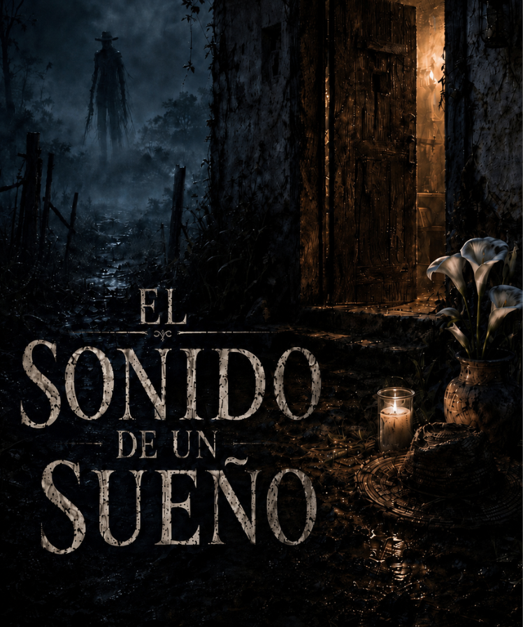 Póster de El sonido de un sueño: una casa rural de noche y una silueta en el bosque